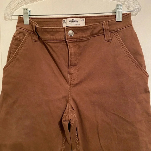 Hollister California High Rise Utility Dad Pants Brown Carpenter Pants Size W28 - Picture 4 of 6